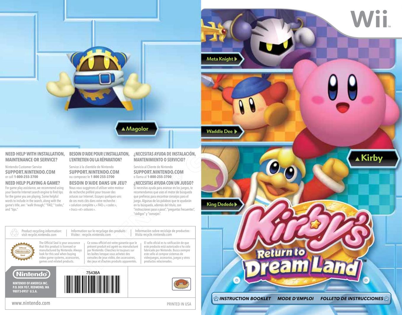 Televisie kijken Ochtend gymnastiek vingerafdruk Kirby's Return to Dream Land (2011) (Nintendo (Wii) : HAL Laboratory : Free  Download, Borrow, and Streaming : Internet Archive